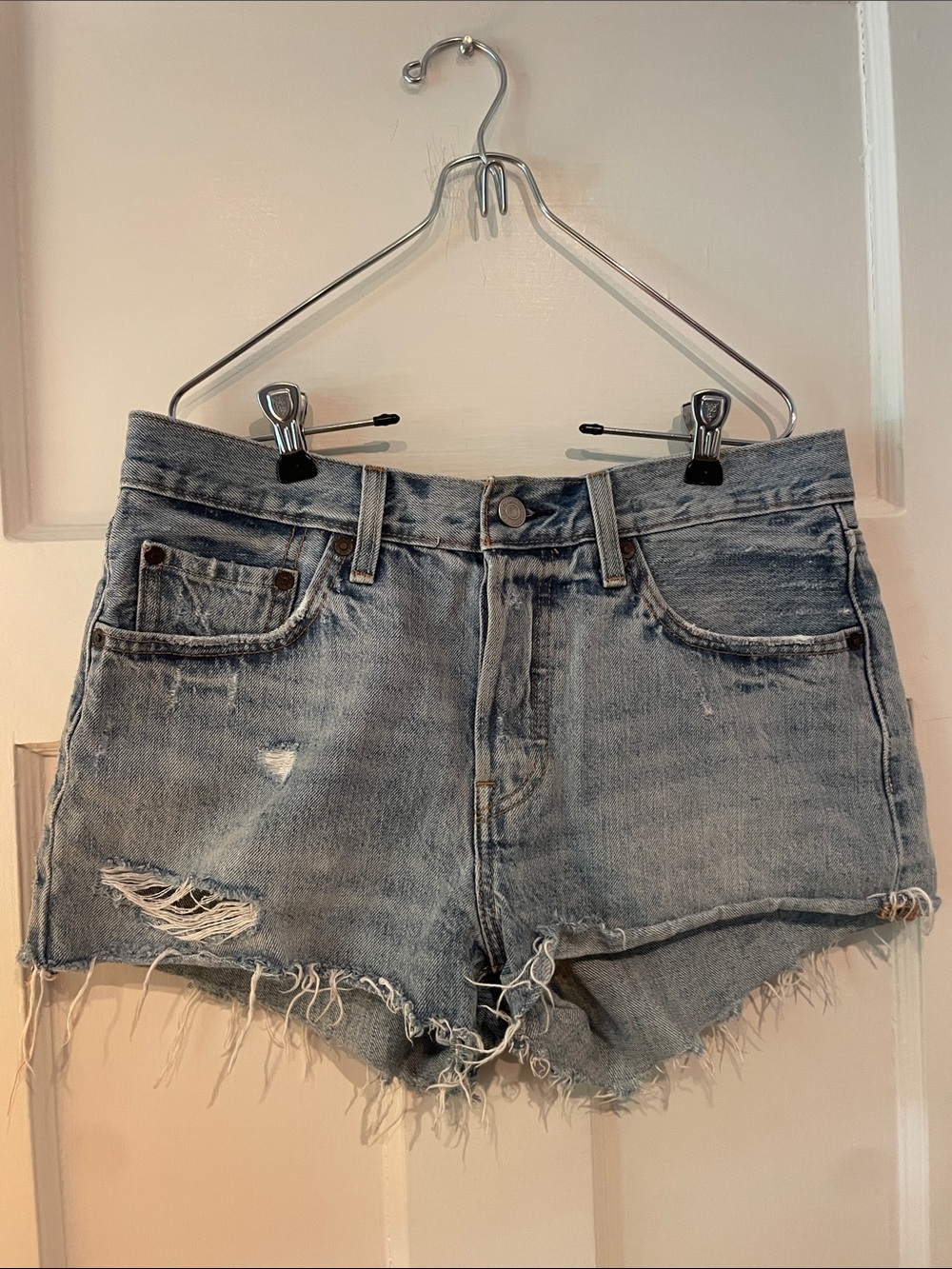Levi's Light Blue Distressed 501 Shorts